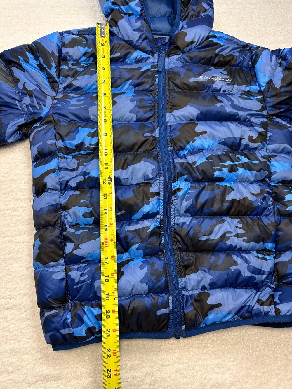 Eddie Bauer Kids M 10/12 Blue Camo Down Hooded Puffer Jacket - Picture 4 of 10